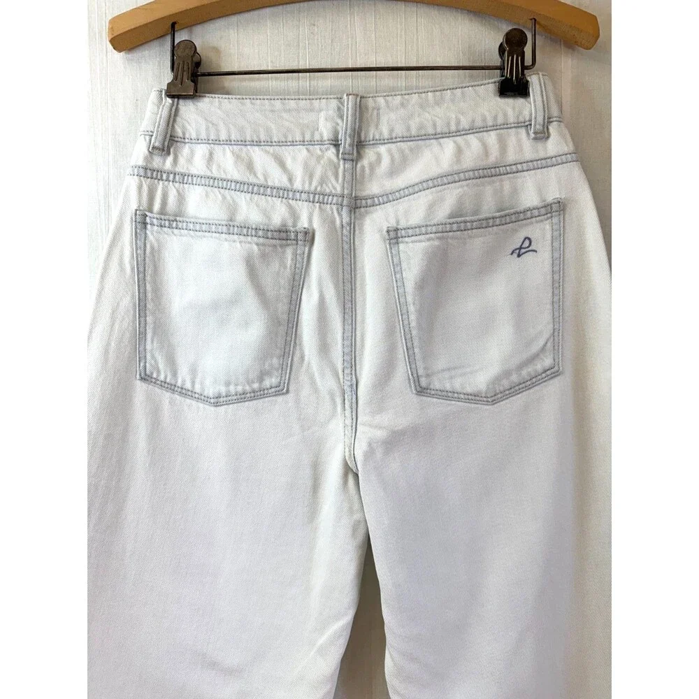 DL1961 Light Blue Wide Leg Cropped Jeans Distressed Frayed Hem High Rise Size 26